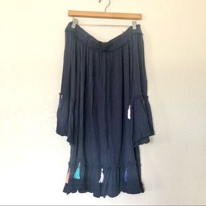 Surf Gypsy Off the Shoulder Navy Dress with Tassels Size medium
